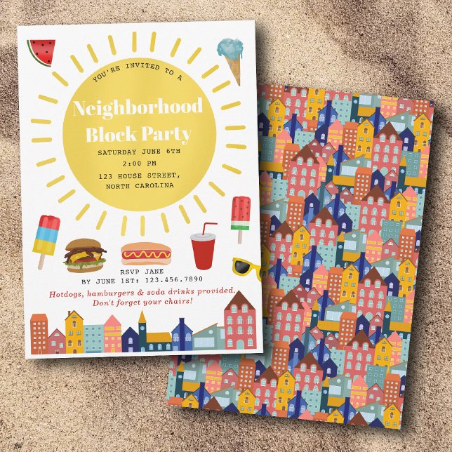 Invitación Fiesta de Barrio de Verano (Summer Neighborhood Block Party Invitation)