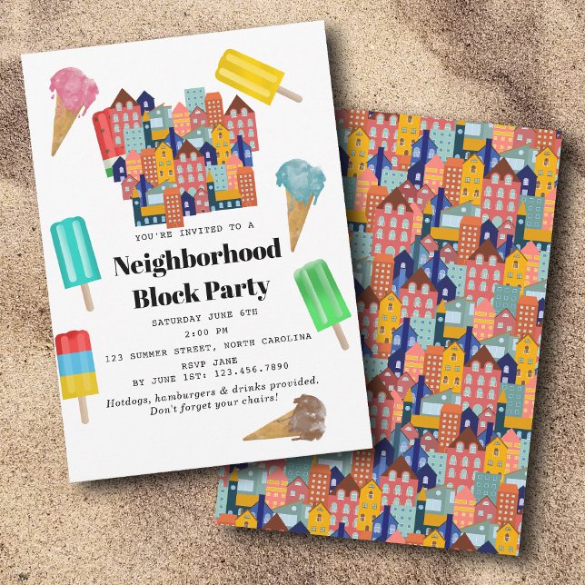Invitación Fiesta de barrio de verano al aire libre (Summer Neighborhood BBQ Block Party Invitation)