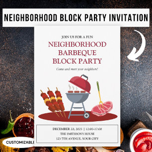 Invitación Fiesta de Barrio Divertida con Barbacoa en la Cuad