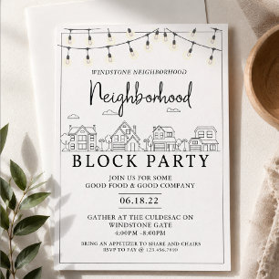 Invitación Fiesta de Barrio   Negro Blanco   Barbacoa 