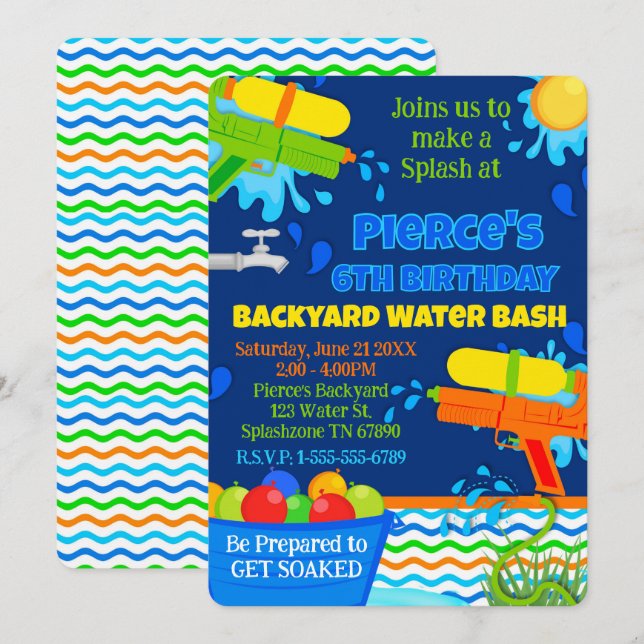 Invitación Fiesta de Bash de Agua del patio trasero de la fie (Anverso / Reverso)