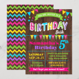 Invitación Fiesta de Bash de Cumpleaños Rosado Caliente