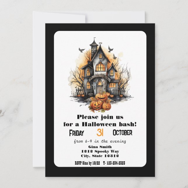 Invitación Fiesta de Bash de Halloween en la casa (Anverso)
