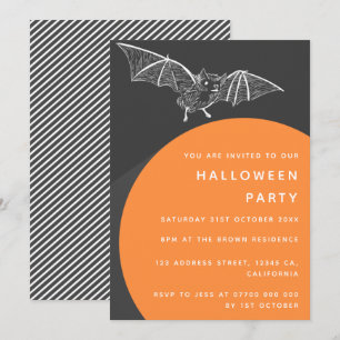 Invitación Fiesta de Bat Halloween Naranja negro moderno es