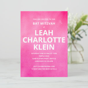 Invitación Fiesta de Bat Mitzvah de Acuarela Rosa Caliente co