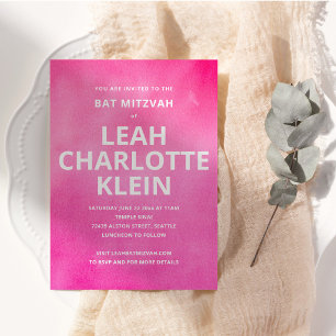 Invitación Fiesta de Bat Mitzvah de Acuarela Rosa Caliente co