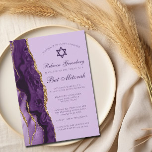 Invitación Fiesta de Bat Mitzvah de Murciélago de Purpurado D
