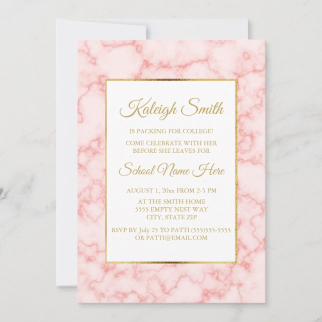 Invitación Fiesta de baúl de mármol rosa hermoso y elegante d (Anverso)
