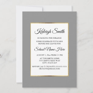 Invitación Fiesta de baúl de oro gris y blanco