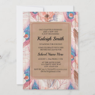 Invitación Fiesta de baúl marrón rosa boho floral y rústico d