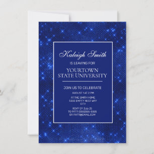 Invitación Fiesta de baúl universitario elegante brillo azul 