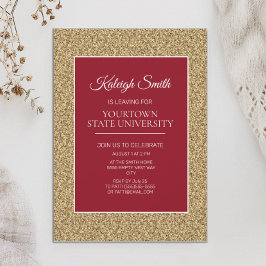 Invitación Fiesta de baúl universitario elegante brillo dorad
