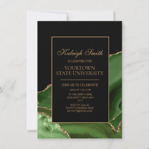 Invitación Fiesta de baúl universitario elegante mármol verde