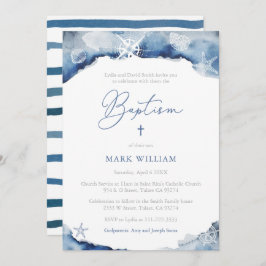 Invitación Fiesta de bautismo de niño con color índigo maríti