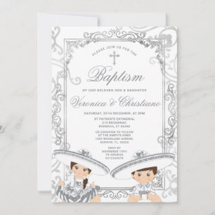 Invitación Fiesta de Bautizo Mexicana Niño y Niña Cruz de Pla