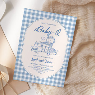 Invitación Fiesta de BBQ Blue Baby Q para parejas en la ducha
