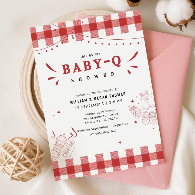 Invitación Fiesta de BBQ de bebé de Gingham Rojo Rústico Baby (Subido por el creador)