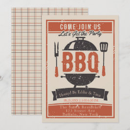 Invitación Fiesta de BBQ de crema naranja naval