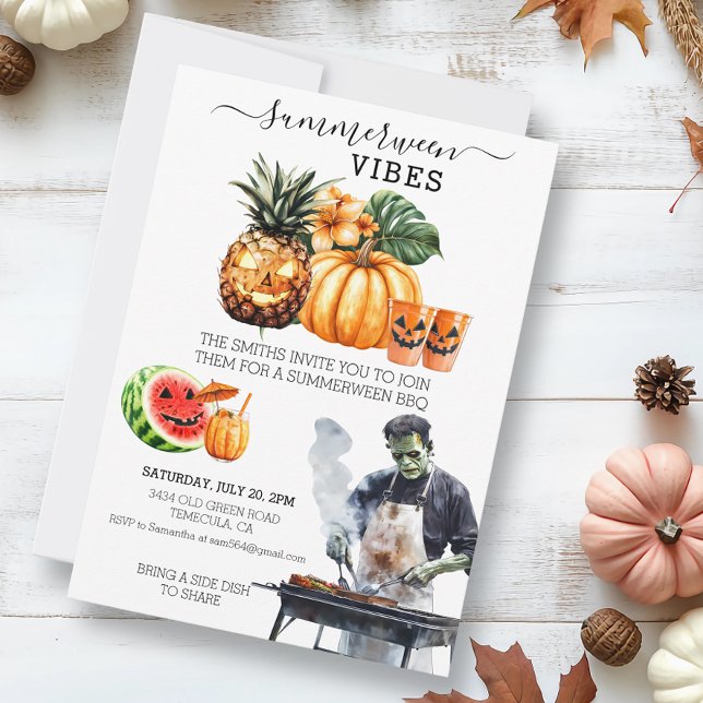 Invitación Fiesta de BBQ de Summerween Fiesta junto a la pisc (Subido por el creador)