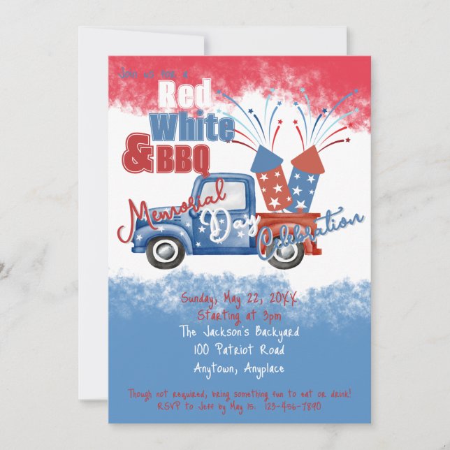 Invitación Fiesta de BBQ del Día de la Independencia del Día  (Anverso)