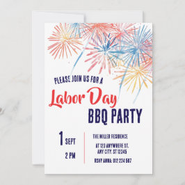 Invitación Fiesta de BBQ del Día del Trabajo Rojo Blanco Azul