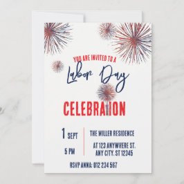 Invitación Fiesta de BBQ del Día del Trabajo Rojo Blanco Azul