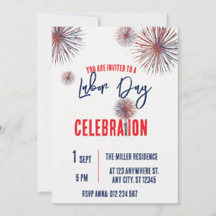 Invitación Fiesta de BBQ del Día del Trabajo Rojo Blanco Azul