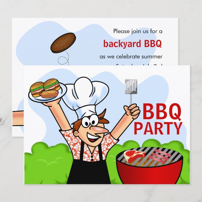 Invitación Fiesta de BBQ Diversión de Verano (Anverso / Reverso)