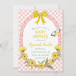 Invitación Fiesta de Bebé a Cuadros con Lazo de Margaritas Am