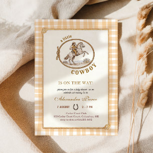 Invitación Fiesta de Bebé a Cuadros Gingham del Vaquero del O