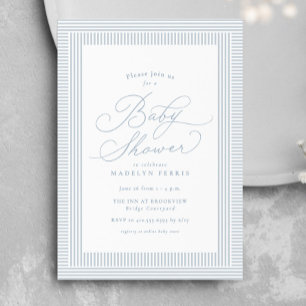 Invitación Fiesta de bebé a rayas azul y blanco preppy seersu