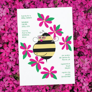 Invitación Fiesta de Bebé Abeja con Gafas Floral Rosa