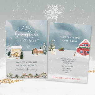 Invitación Fiesta de Bebé Acuarela de Copo de Nieve País de l