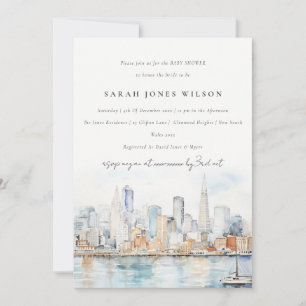 Invitación Fiesta de Bebé Acuarela Paisaje de San Francisco