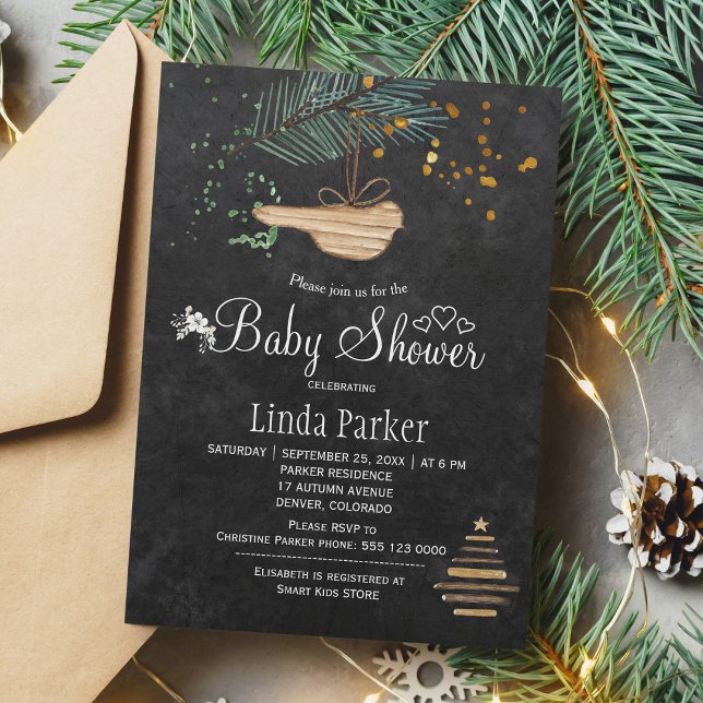 Invitación Fiesta de bebé acuarela pizarra bosque de invierno (Subido por el creador)