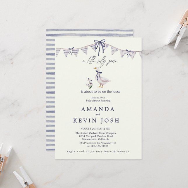 Invitación Fiesta de Bebé All In One Silly Goose Morado (Anverso/Reverso In Situ)