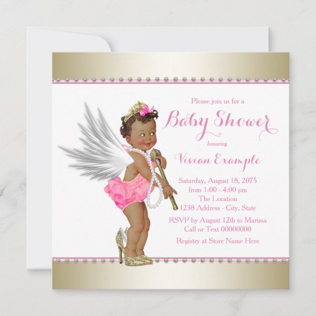 Invitación Fiesta de bebé ángel princesa étnica rosa oro (Anverso)
