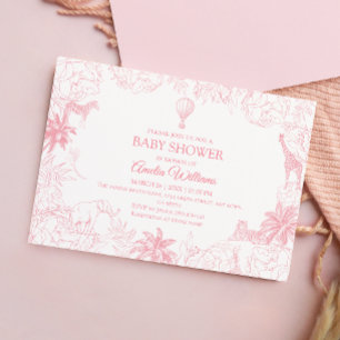 Invitación Fiesta de Bebé Animales de Safari Jungle Rosa Rubo