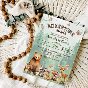 Invitación Fiesta de bebé Animales del bosque Aventura comien