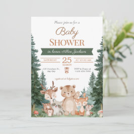 Invitación Fiesta de Bebé Animales del Bosque Boho