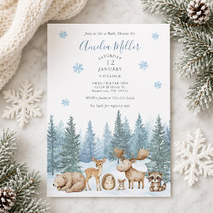 Invitación Fiesta de Bebé Animales del Bosque Invernal