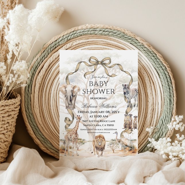 Invitación Fiesta de Bebé Animales Safari Boho Beige Neutro (Subido por el creador)