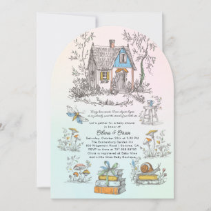 Invitación Fiesta de Bebé Arco Cottagecore Bosque de Hongos