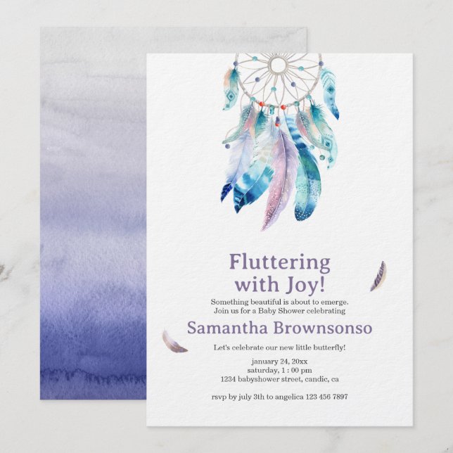 Invitación Fiesta de Bebé atrapasueños Boho (Anverso / Reverso)