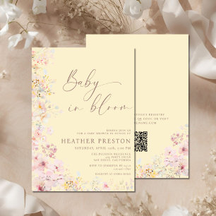 Invitación Fiesta de Bebé 'Baby In Bloom' Código QR Amarillo