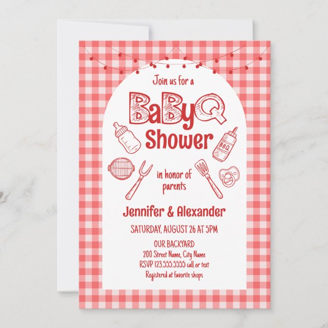 Invitación Fiesta de Bebé BaByQ Barbacoa Roja (Anverso)