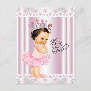 Invitación Fiesta de Bebé Bailarina con Tutú Rosa Perlas y En