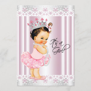 Invitación Fiesta de Bebé Bailarina con Tutú Rosa Perlas y En