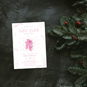 Invitación Fiesta de Bebé Bailarina de Nieve de Invierno Rosa