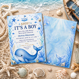 Invitación Fiesta de Bebé Ballena Azul Océano Náutico